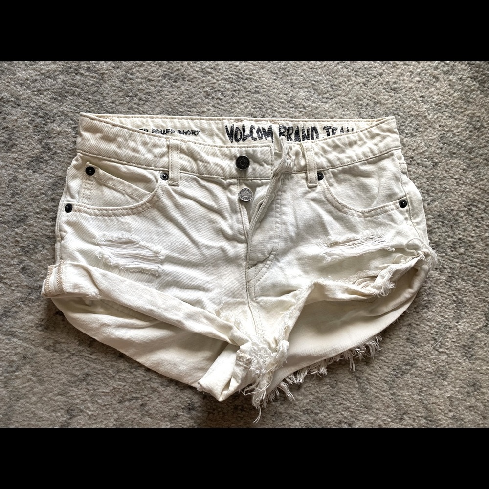 Volcom white jean shorts